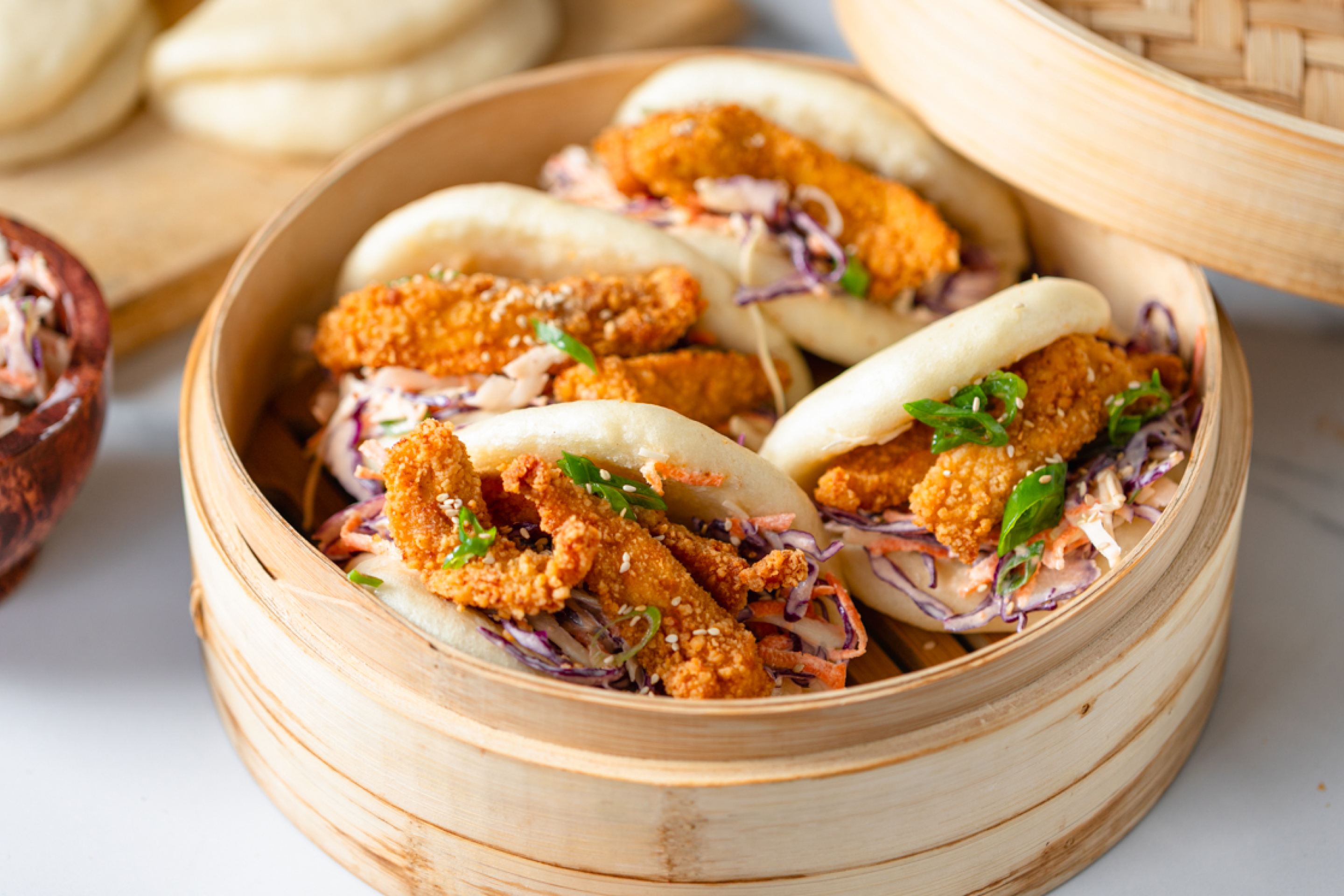 Bao Buns With Crispy Chicken And Coleslaw
